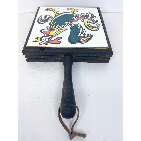 Vintage Trivet Wood & Ceramic Tile ROOSTER , Kitchen Decorations - Picture 6 of 7